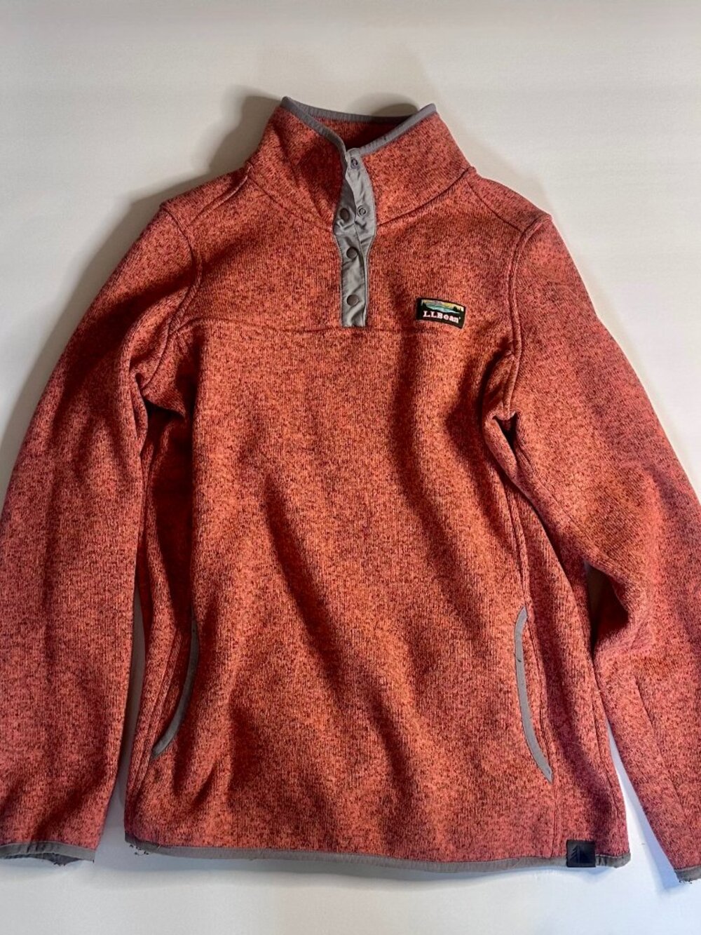 L.L. Bean Women's Deep Coral Fleece T-Snap Pullover Sweater Regular Size Medium